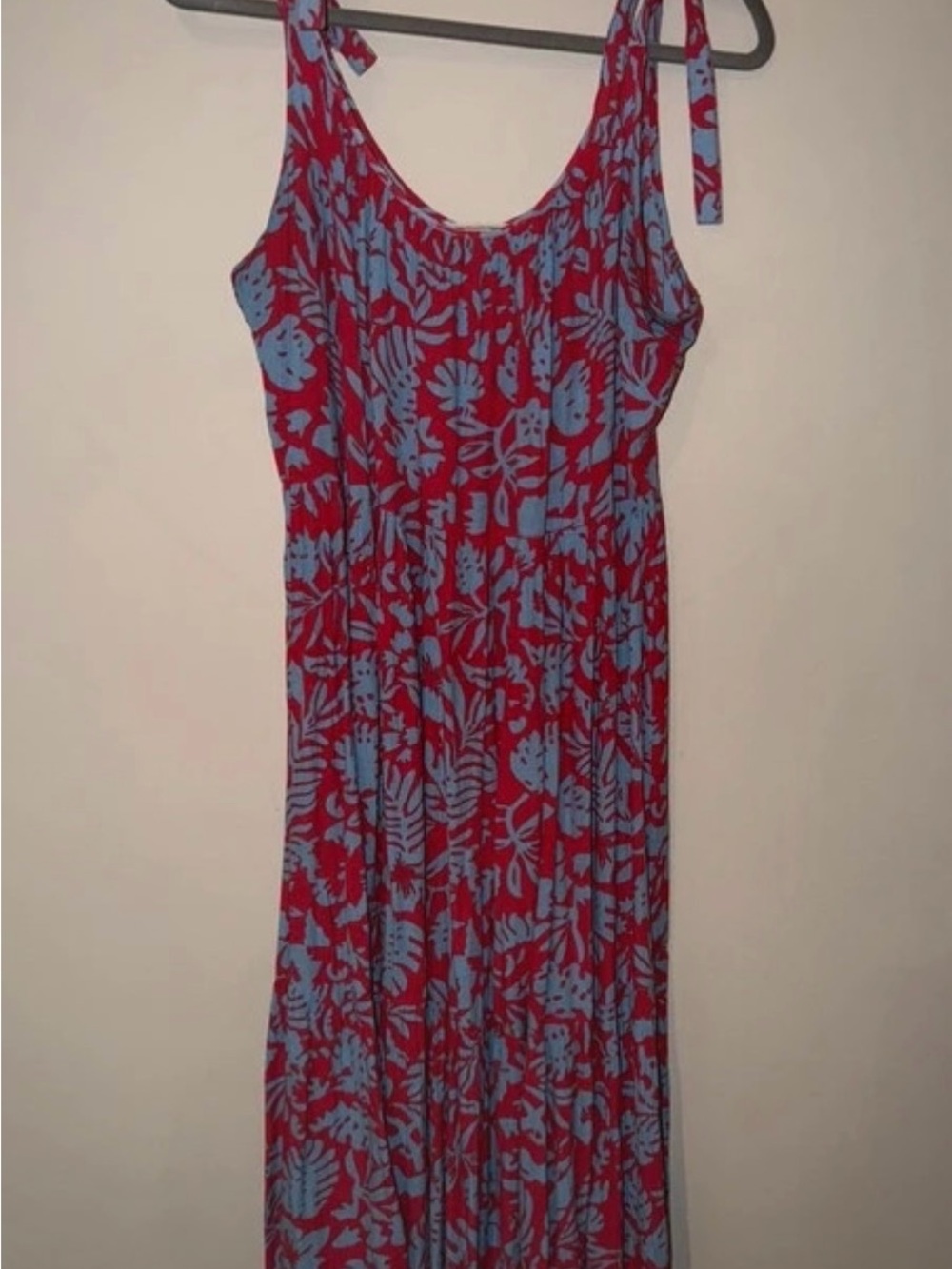 beachlunchlounge Red Maxi Dress with Blue Floral Print